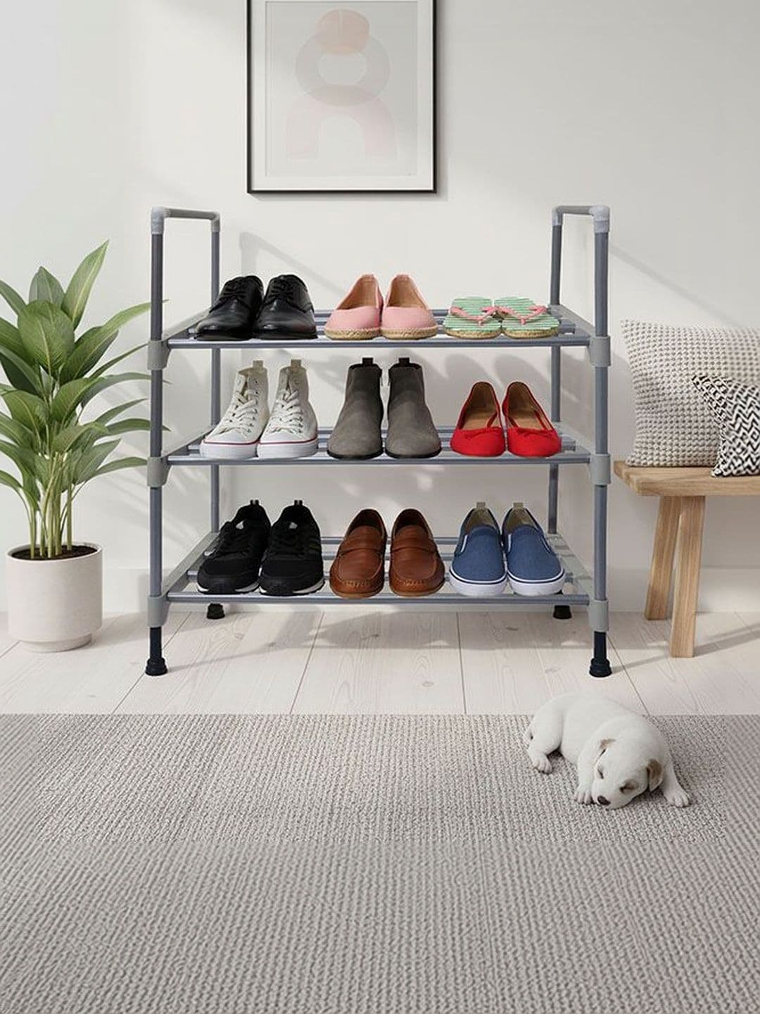 Urban Choice Grey Metal 3-Layer Shoe Rack - view 1