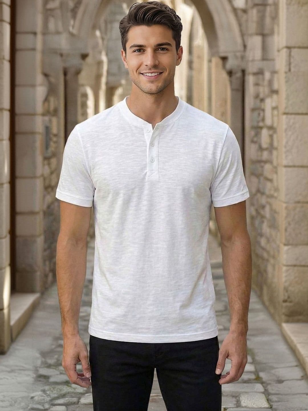 The Roadster Lifestyle Co Cotton Mandarin Collar T-Shirts - view 1