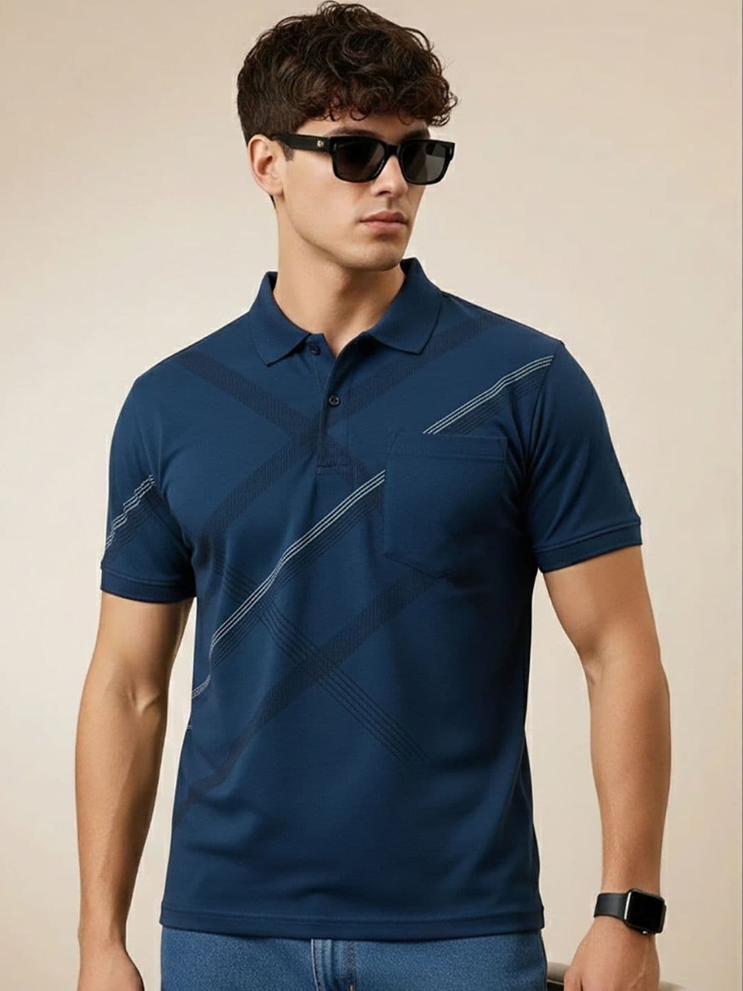 OGEN Men Printed Polo Collar Pockets T-shirt - view 1