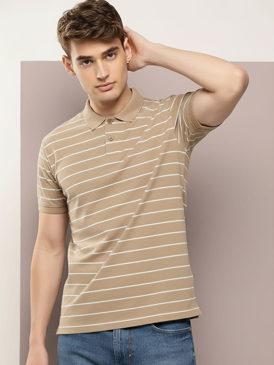 OGEN Men Striped Polo Collar T-shirt - view 1