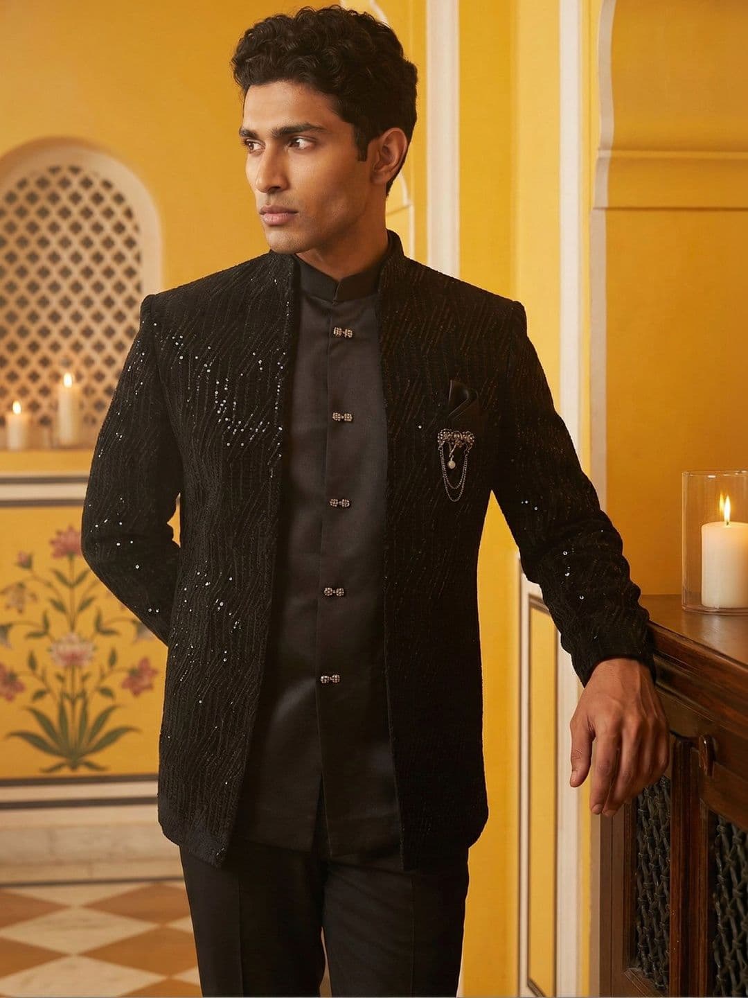 Jompers Embroidered Mandarin Collar Sherwani Set - view 1