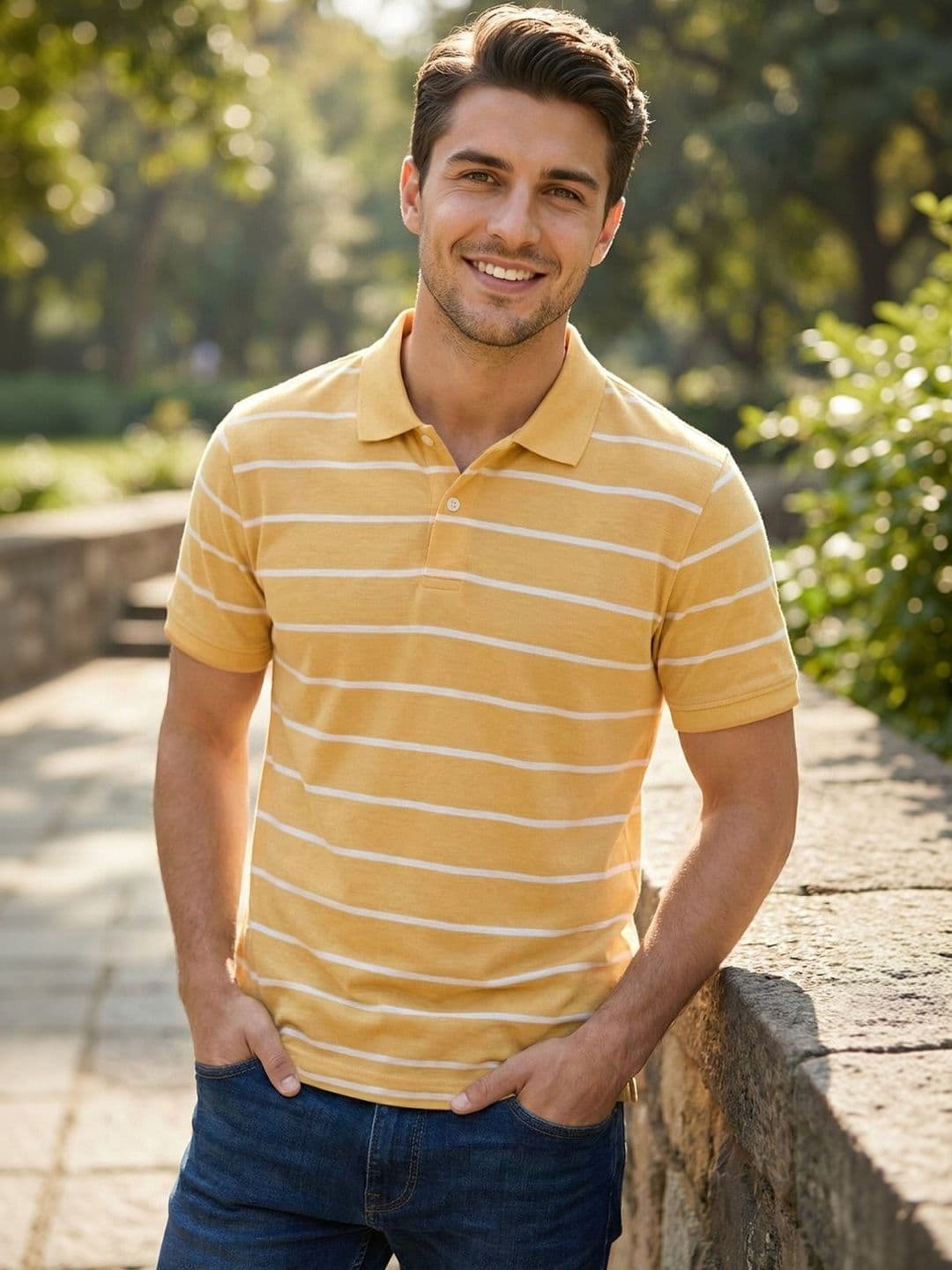 The Roadster Lifestyle Co Men Striped Cotton Polo Collar T-Shirts - view 1
