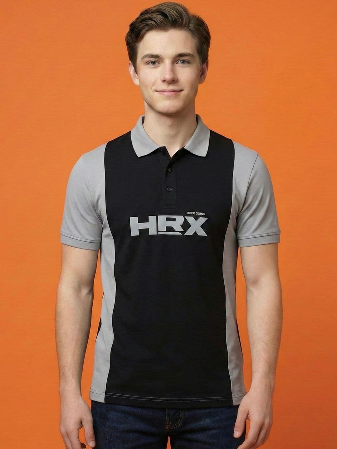 HRX by Hrithik Roshan Men Brand Logo Colourblocked Polo Collar T-shirt - view 1