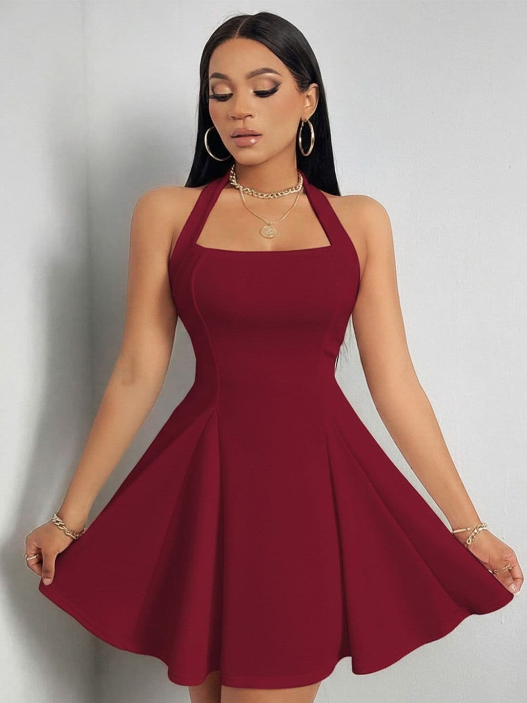 Stylecast X Slyck Halter Neck Fit & Flare Mini Dress - view 1