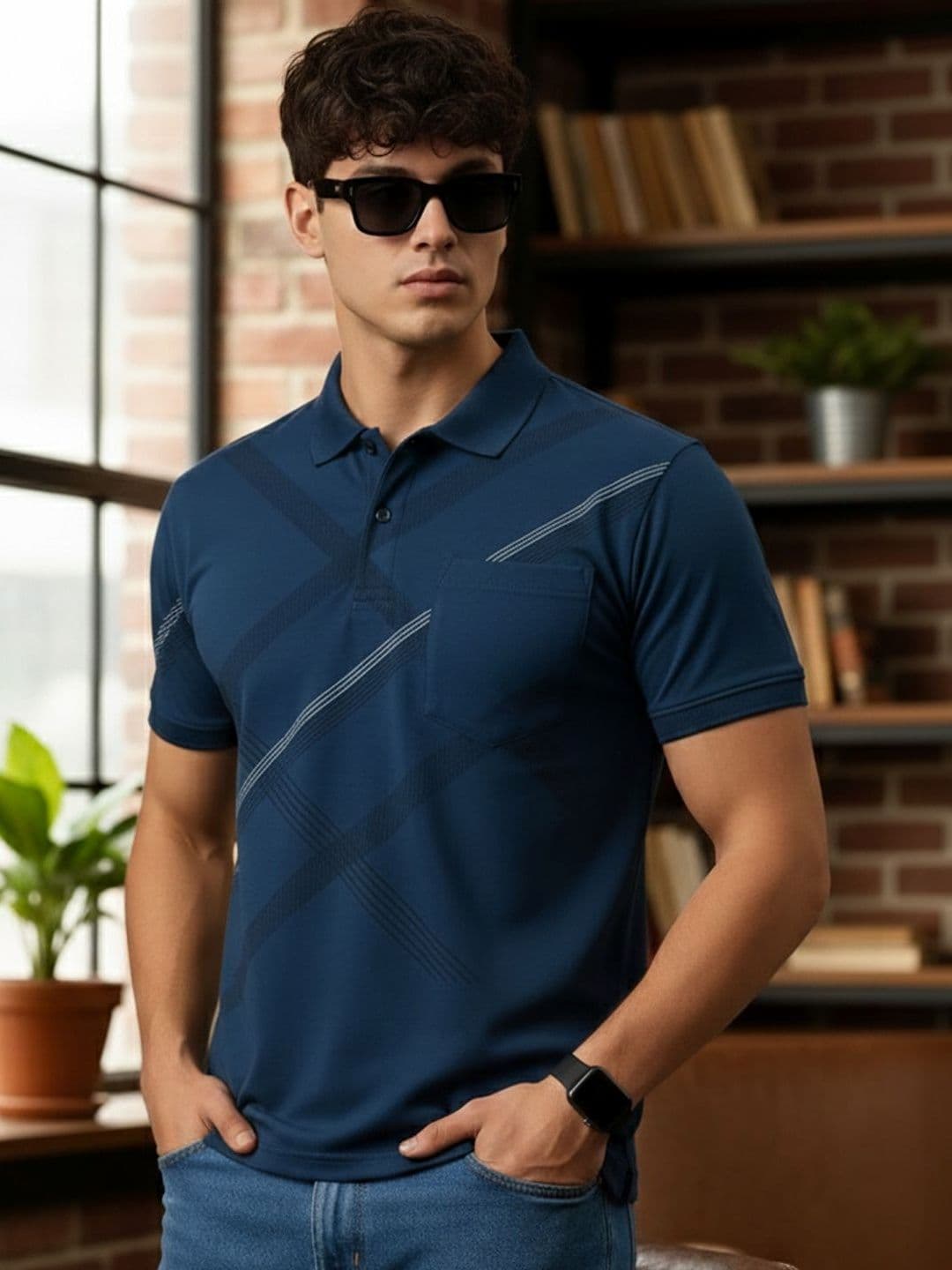 OGEN Men Printed Polo Collar Pockets T-shirt - view 1
