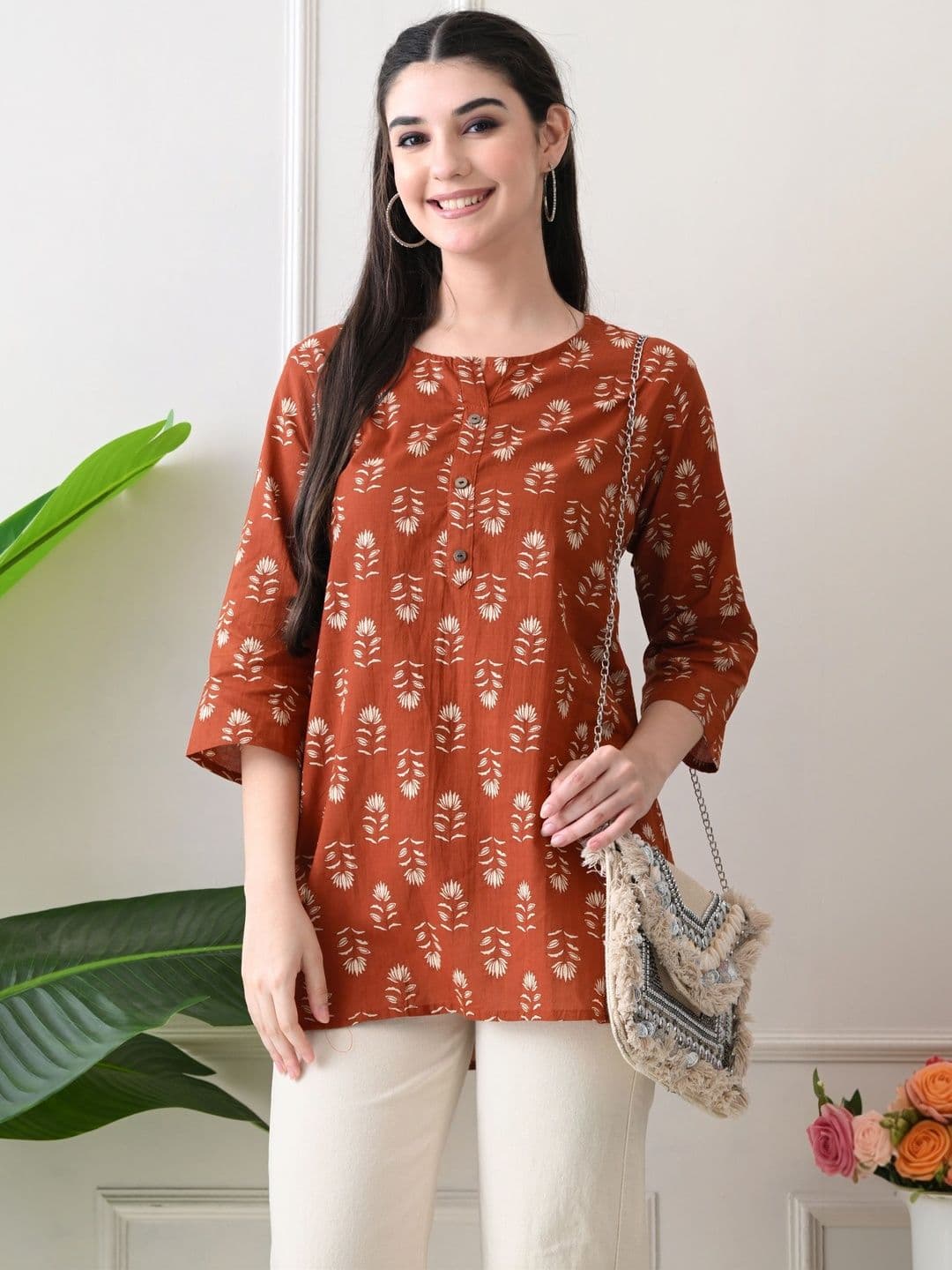 Anouk Rustic Botanical Printed Pure Cotton Kurti - view 1