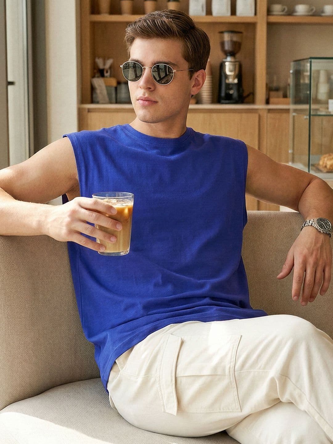 Bewakoof Men's Blue Boxy Fit Vest T-shirt - view 1