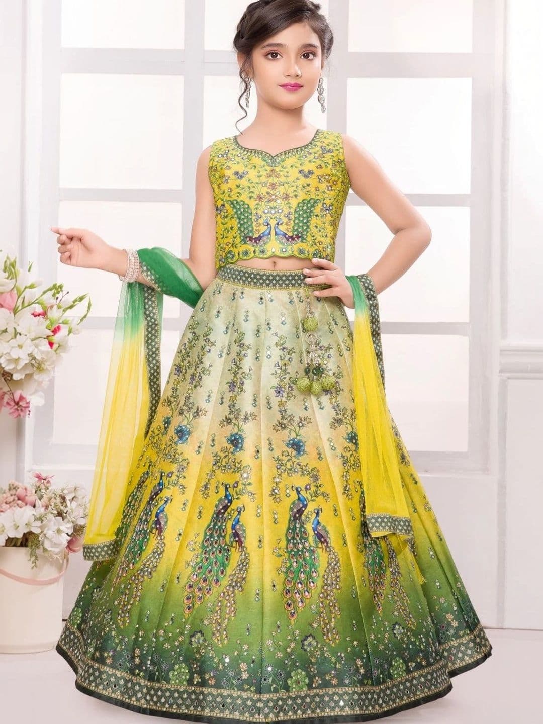 YK Girls Embroidered Sequinned Semi-Stitched Lehenga & Blouse With Dupatta - view 1
