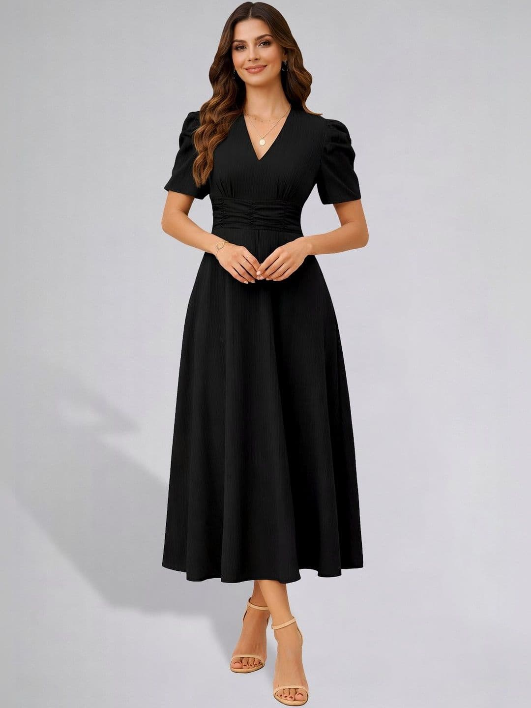 CORSICA Puff Sleeve Fit & Flare Midi Dress - view 1