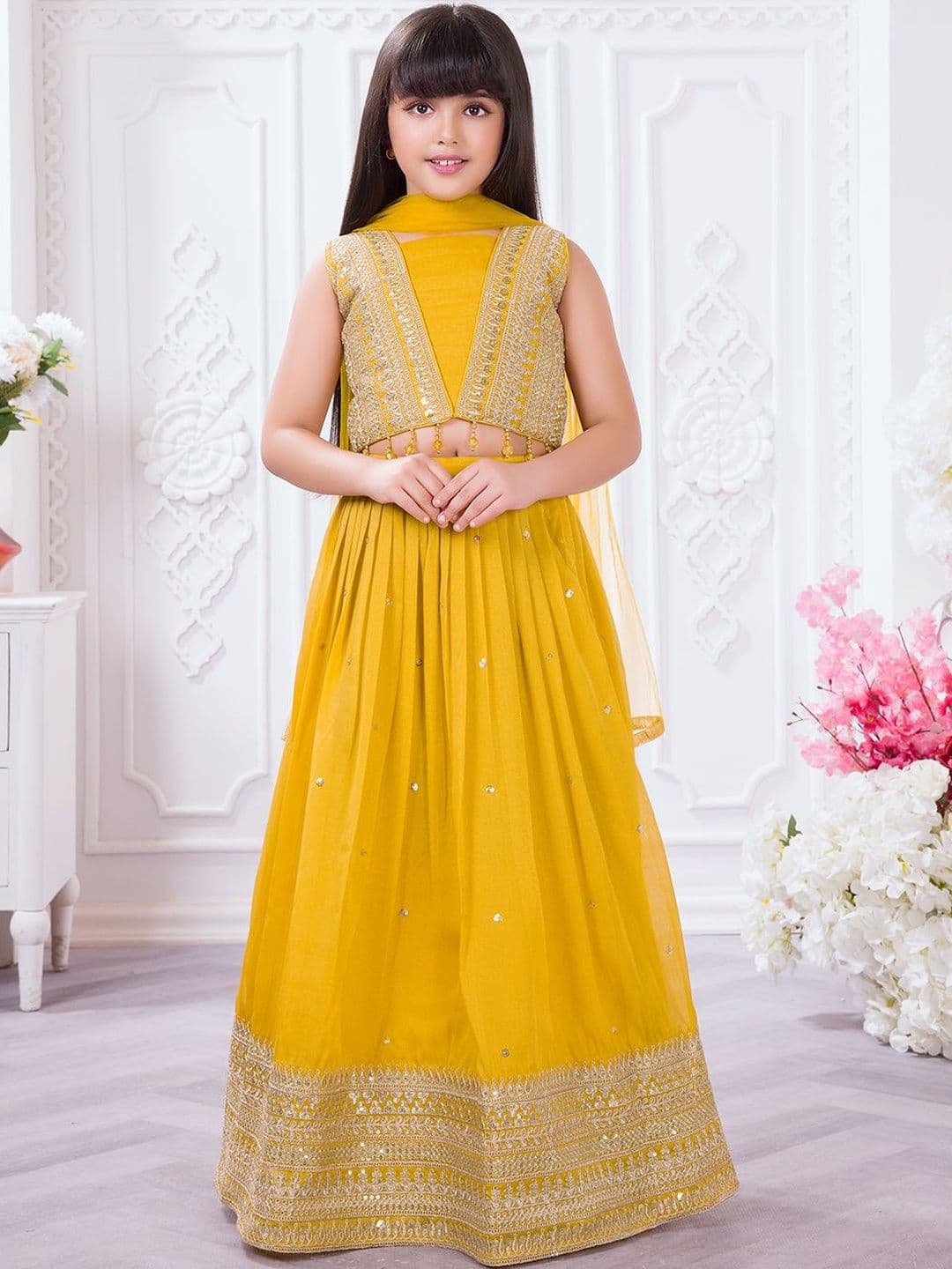 Tiny Kingdom Girls Embellished Sequinned Semi-Stitched Lehenga & Blouse With Dupatta - view 1