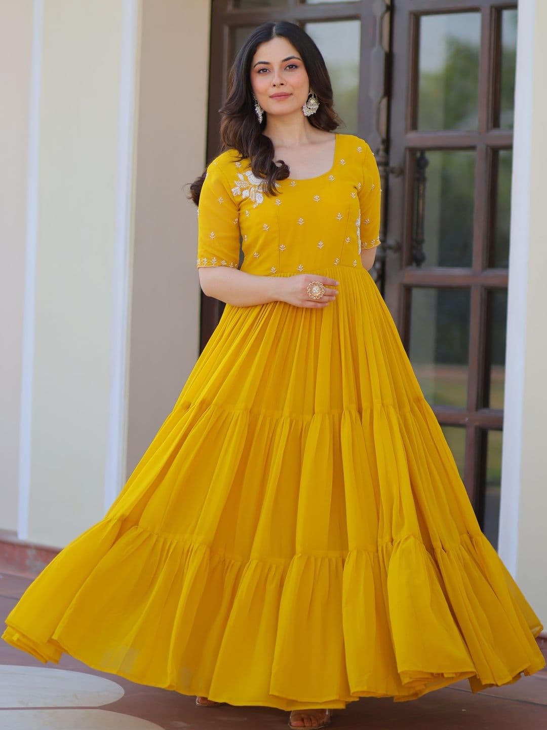 FoxDX Embroidered Round Neck Flared Maxi Dress - view 1