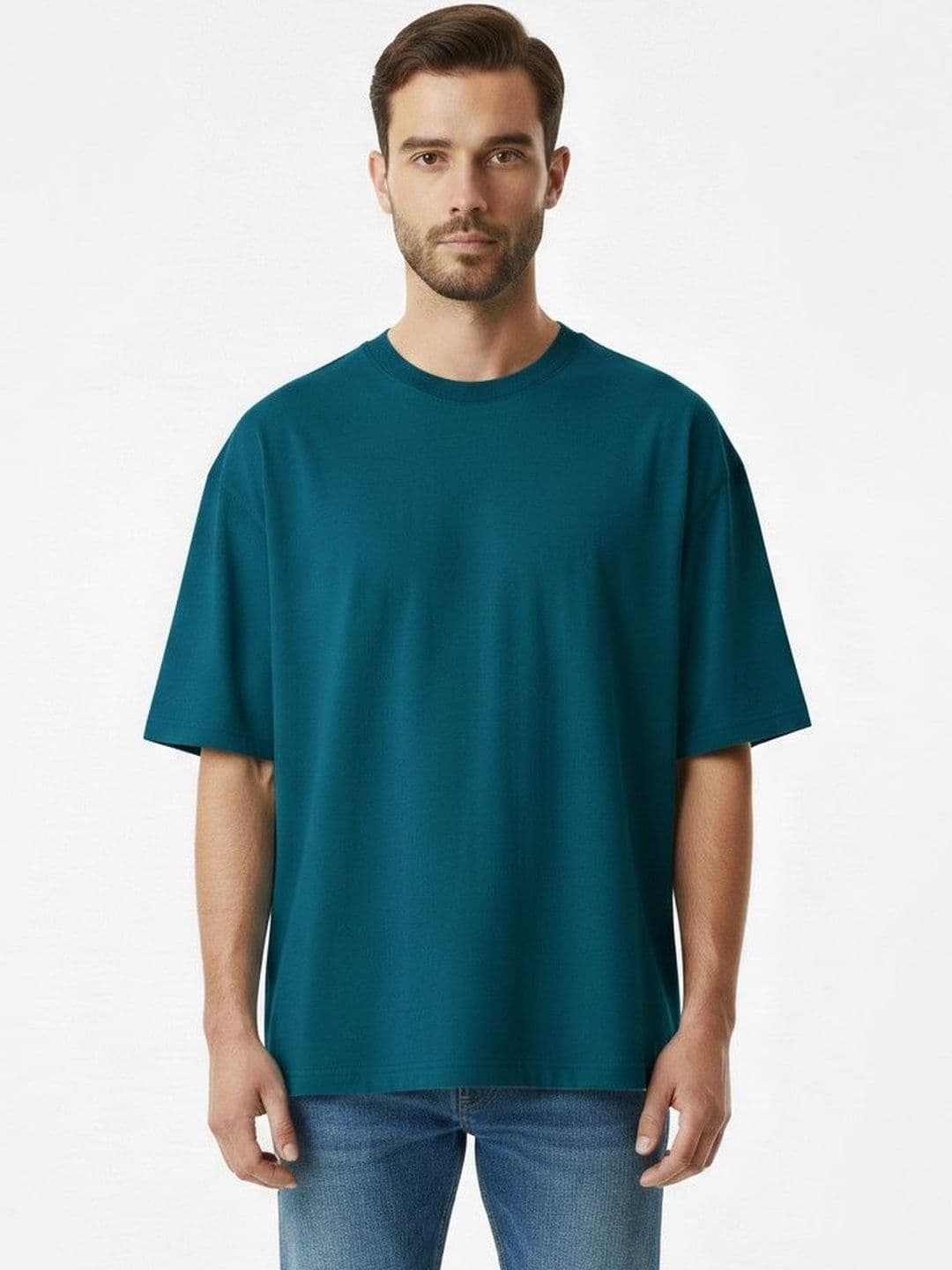 Organic Chics Teal Oversized Drop-Shoulder Pure Cotton T-shirt - view 1