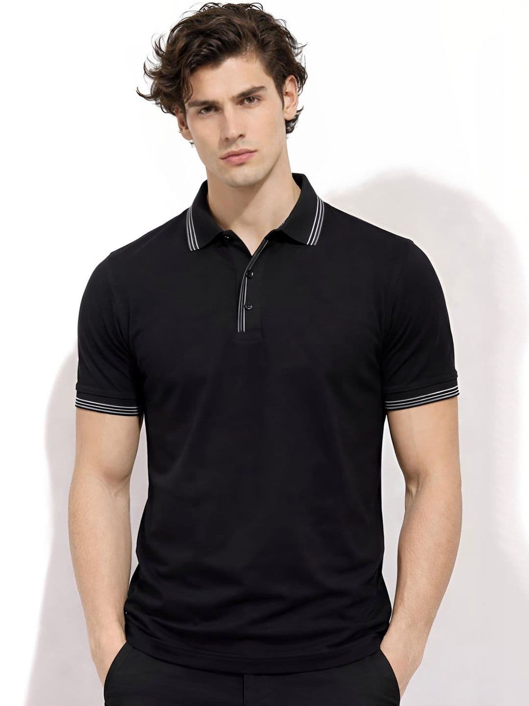 ADRO Men Striped Polo Collar T-shirt - view 1