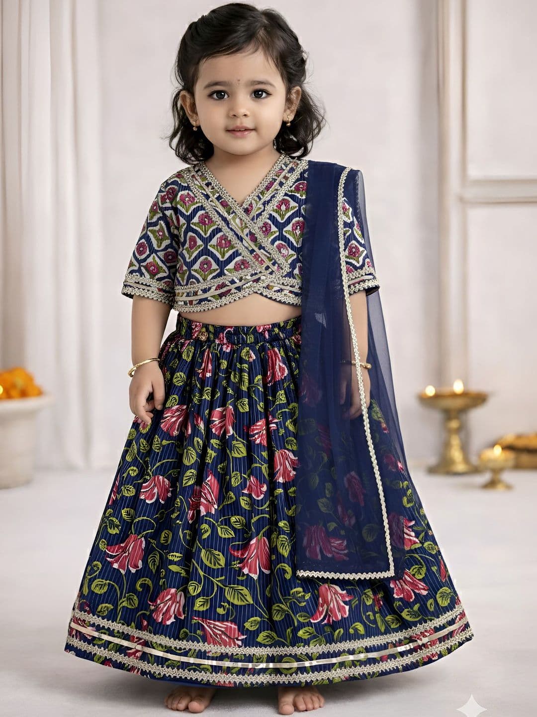 BAESD Girls Embroidered Thread Work Semi-Stitched Lehenga & Blouse With Dupatta - view 1