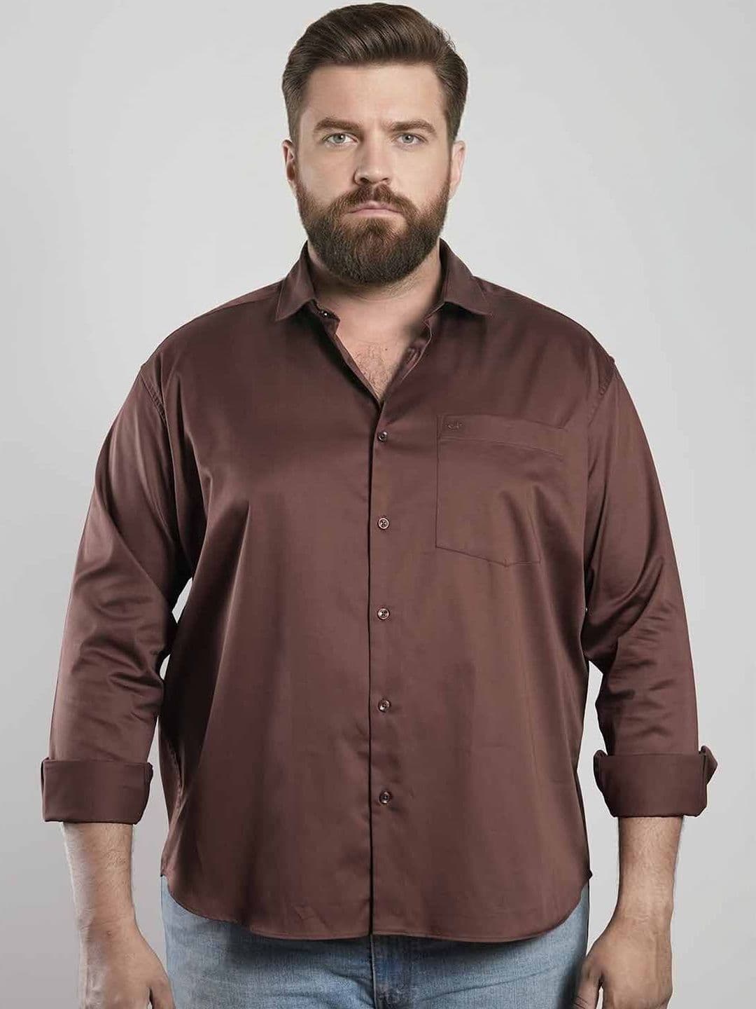 Aldeno Plus Size Brown Spread Collar Long Sleeves Shirt - view 1