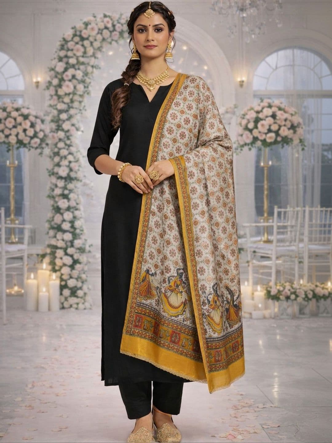 Moda Rapido Ethnic Motifs Printed Kalamkari Dupatta with Gotta Patti - view 1