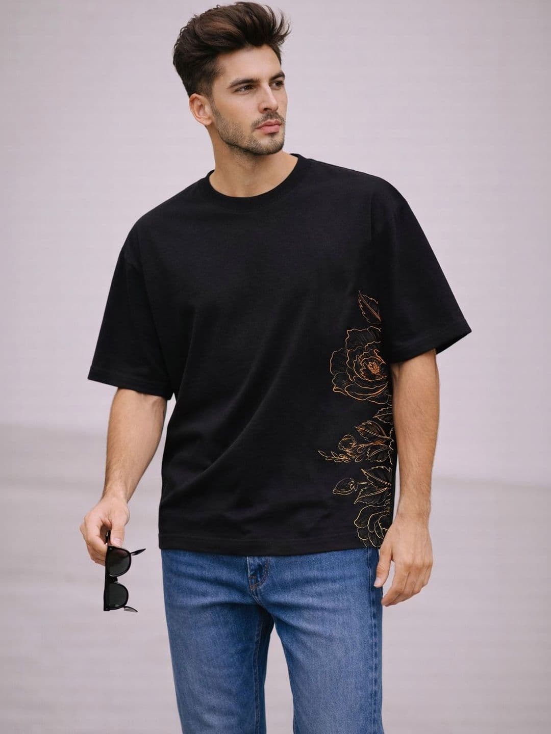 Moda Rapido Men Floral Printed Drop-Shoulder Sleeves T-shirt - view 1