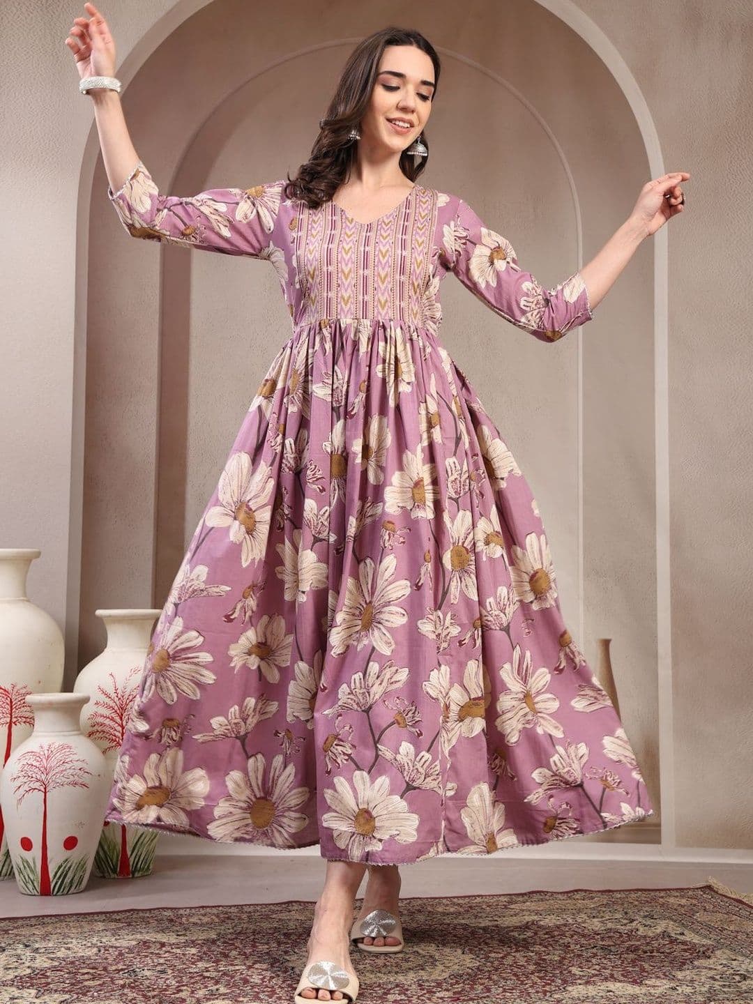 RANGEELO JAIPUR Women Ethnic Motifs Printed Maternity Anarkali Kurta - view 1