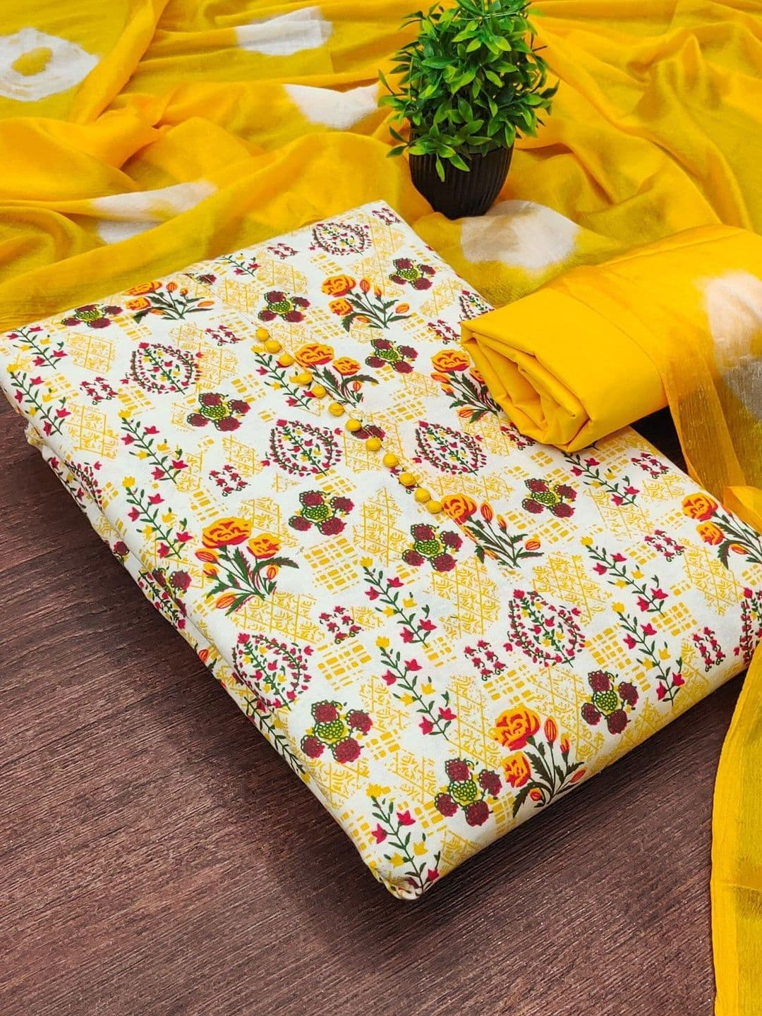 KALINI Printed Pure Cotton Unstitched Dress Material - view 1