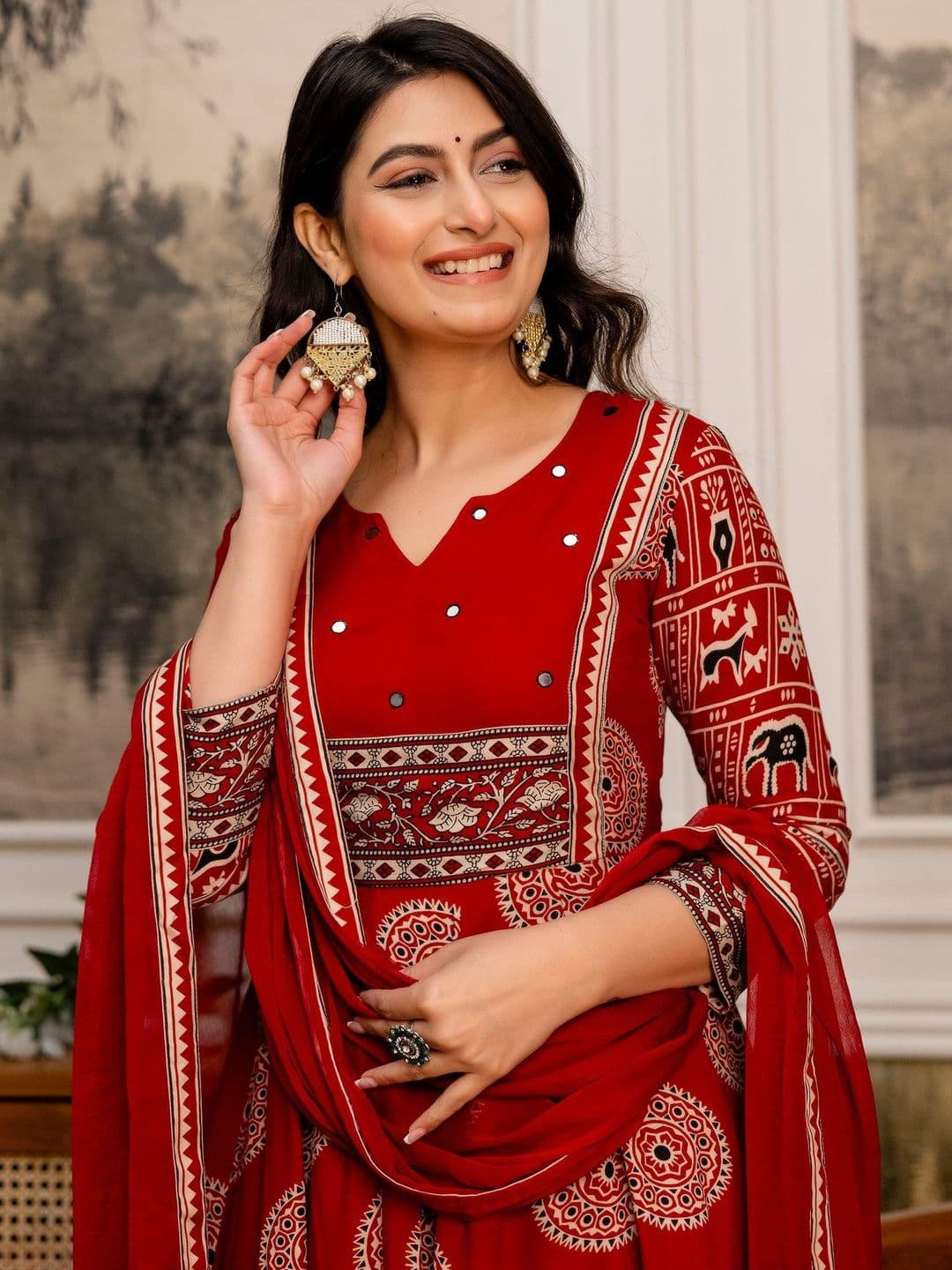 Berrylicious Women Ethnic Motifs Printed Empire Kurta with Trousers & With Dupatta - view 1
