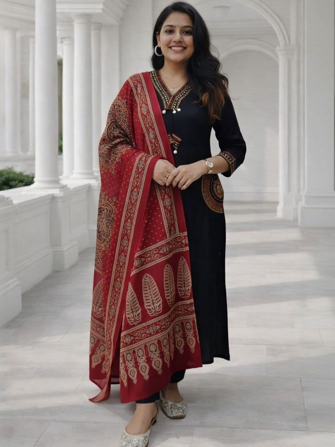 Aaradhiya Creation Women Ethnic Motifs Embroidered Regular Mirror Work Kurta with Trousers & With Dupatta - view 1