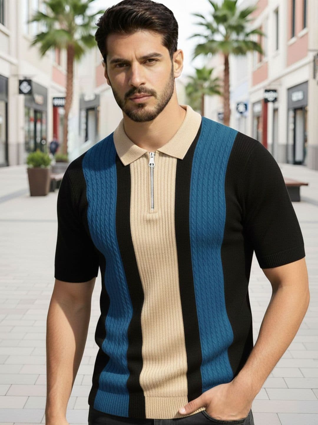 AUSK Men Colourblocked Polo Collar T-shirt - view 1