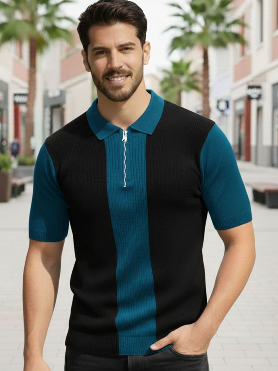 AUSK Men Colourblocked Polo Collar T-shirt - view 1