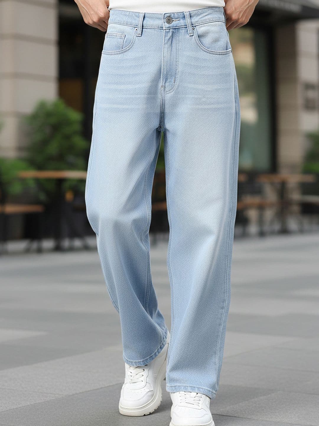 Urbano Fashion Men's Ice Blue Loose Baggy Fit Washed Jeans Non-Stretchable - view 1