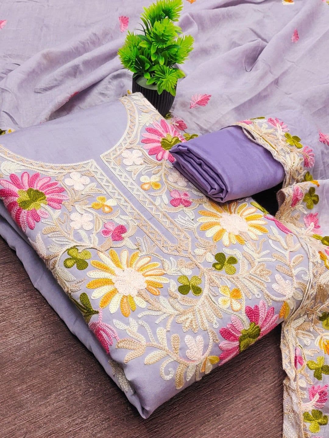KALINI Embroidered Pure Cotton Unstitched Dress Material - view 1