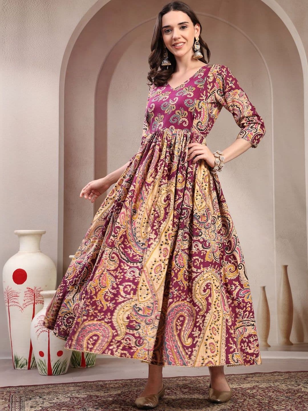 Pristyle Women Paisley Printed Thread Work Maternity Anarkali Kurta - view 1