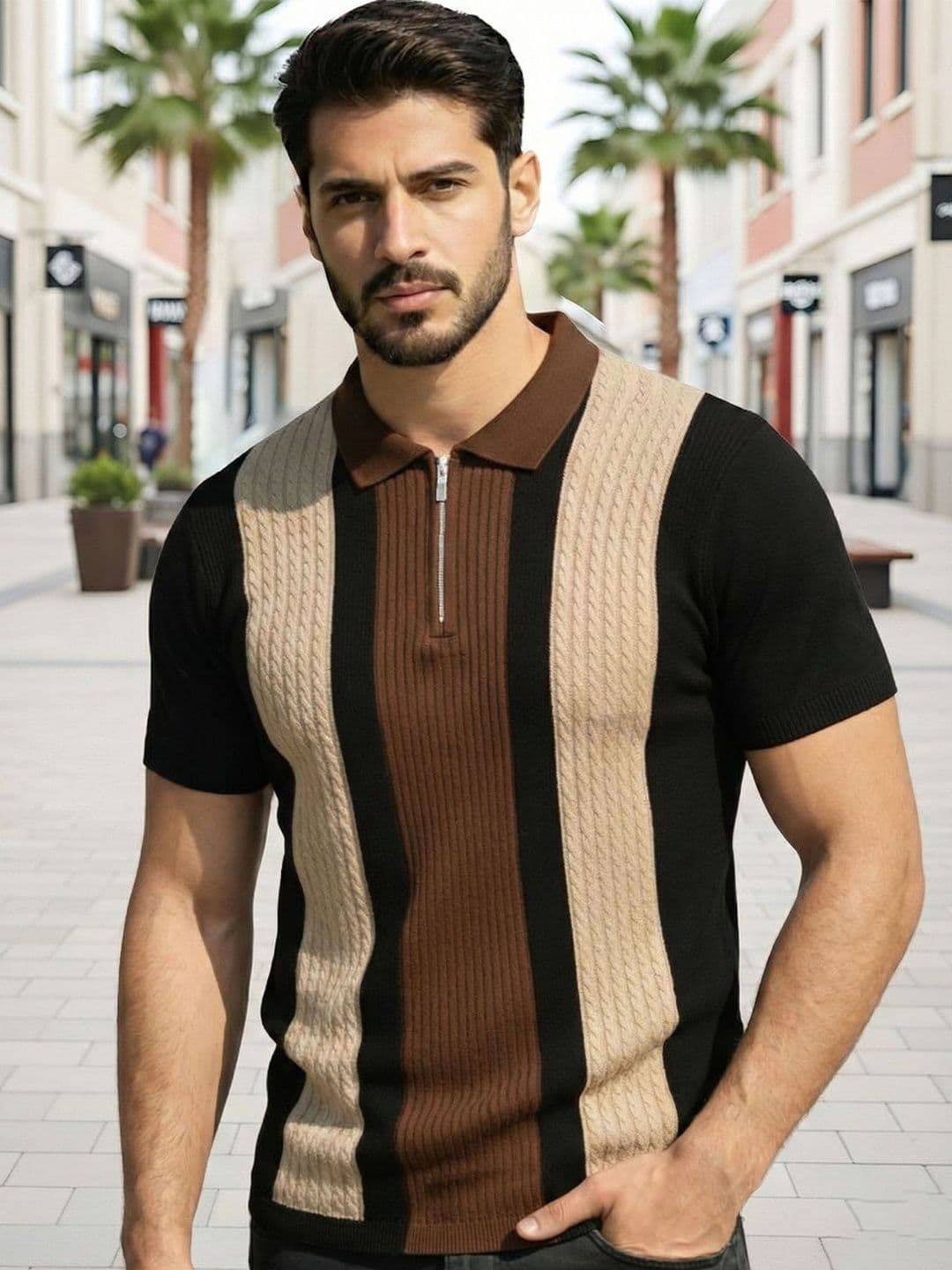 AUSK Men Striped Polo Collar T-shirt - view 1
