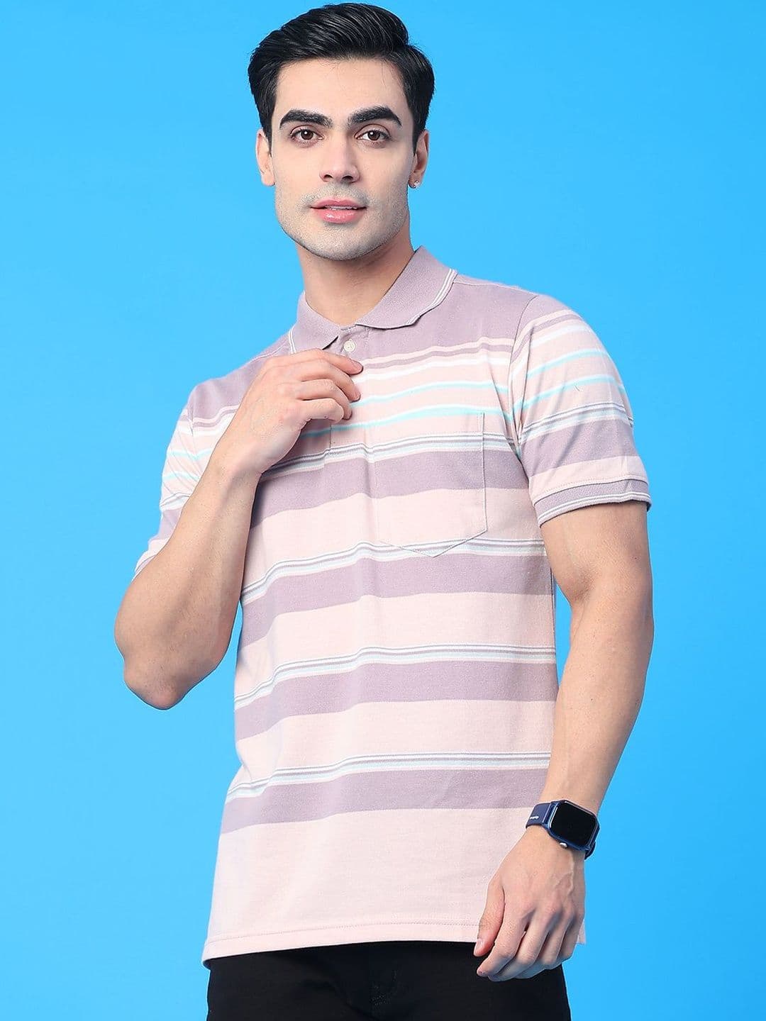 V-Mart Men Striped Polo Collar Pockets T-shirt - view 1