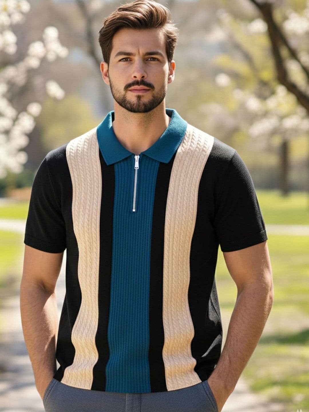 AUSK Men Colourblocked Polo Collar T-shirt - view 1