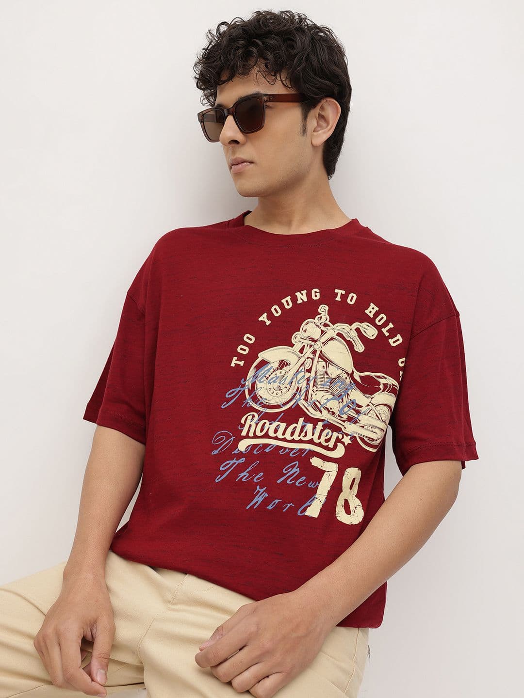 The Roadster Life Co. Graphic Printed Drop-Shoulder Sleeves T-shirt - view 1