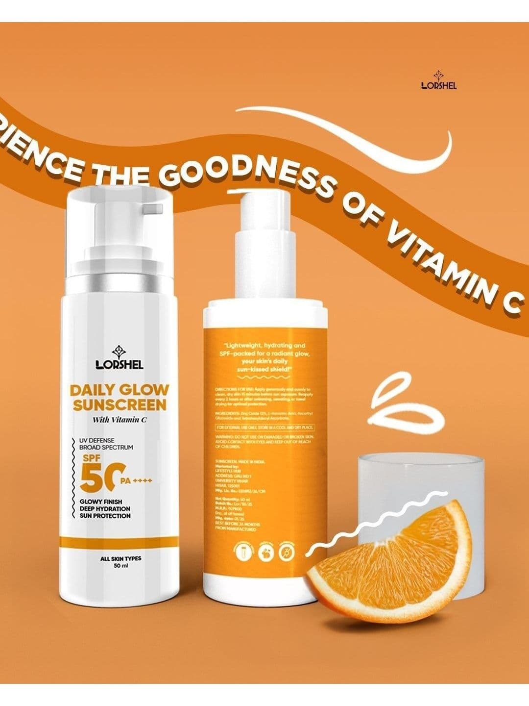 lorshel UV Defence Broad Spectrum SPF 50 & PA++++ Daily Glow Sunscreen With Vitamin C-50ml - view 1