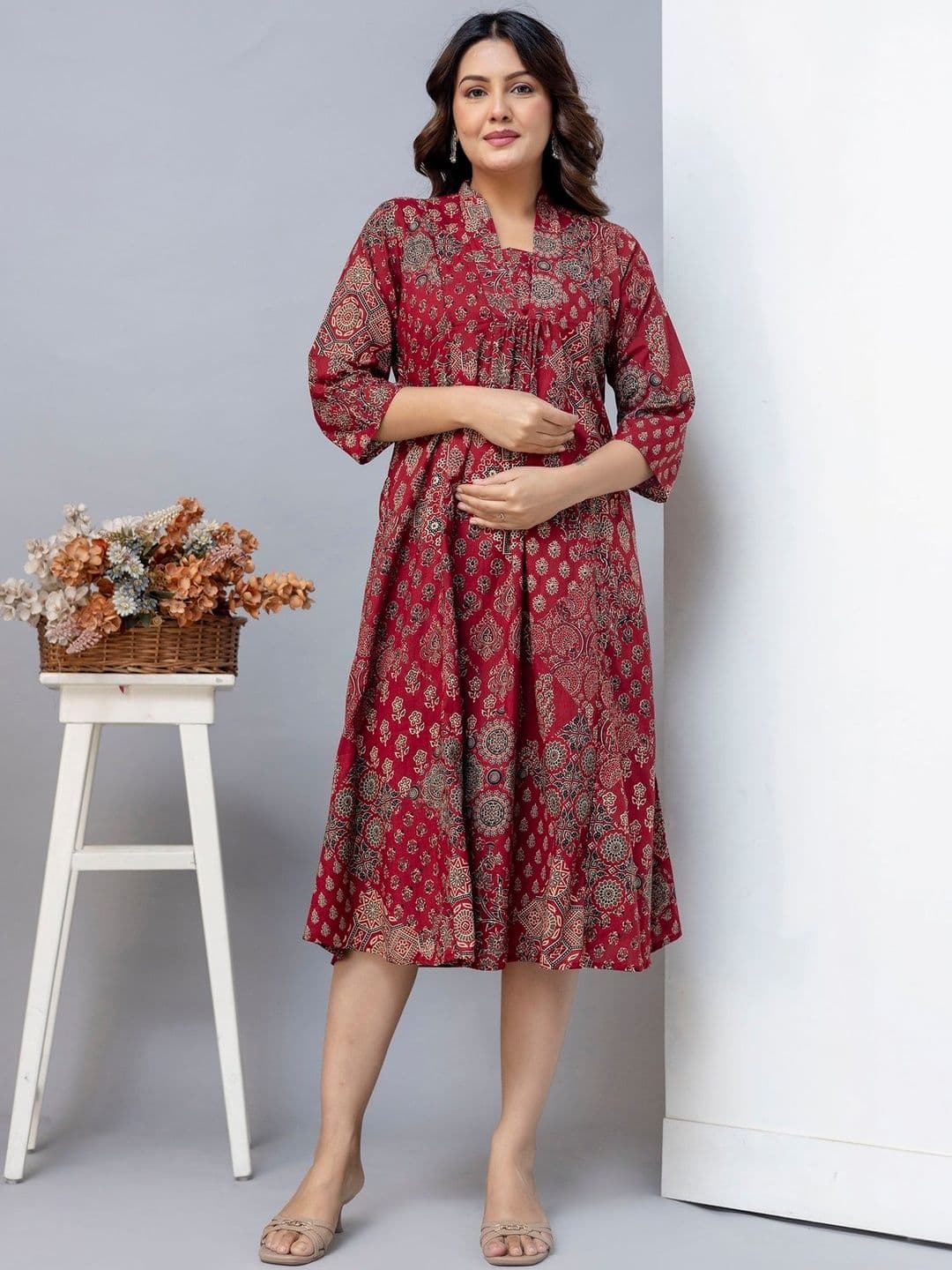 ANNA MONNA Women Floral Pure Cotton Printed Maternity Flared Dress - view 1