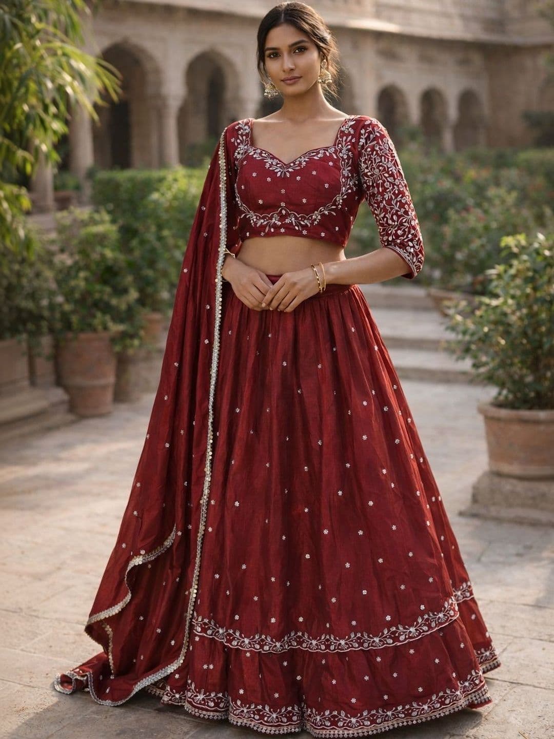 NANCY DESIGNER Embroidered Thread Work Ready to Wear Lehenga & Blouse With Dupatta - view 1