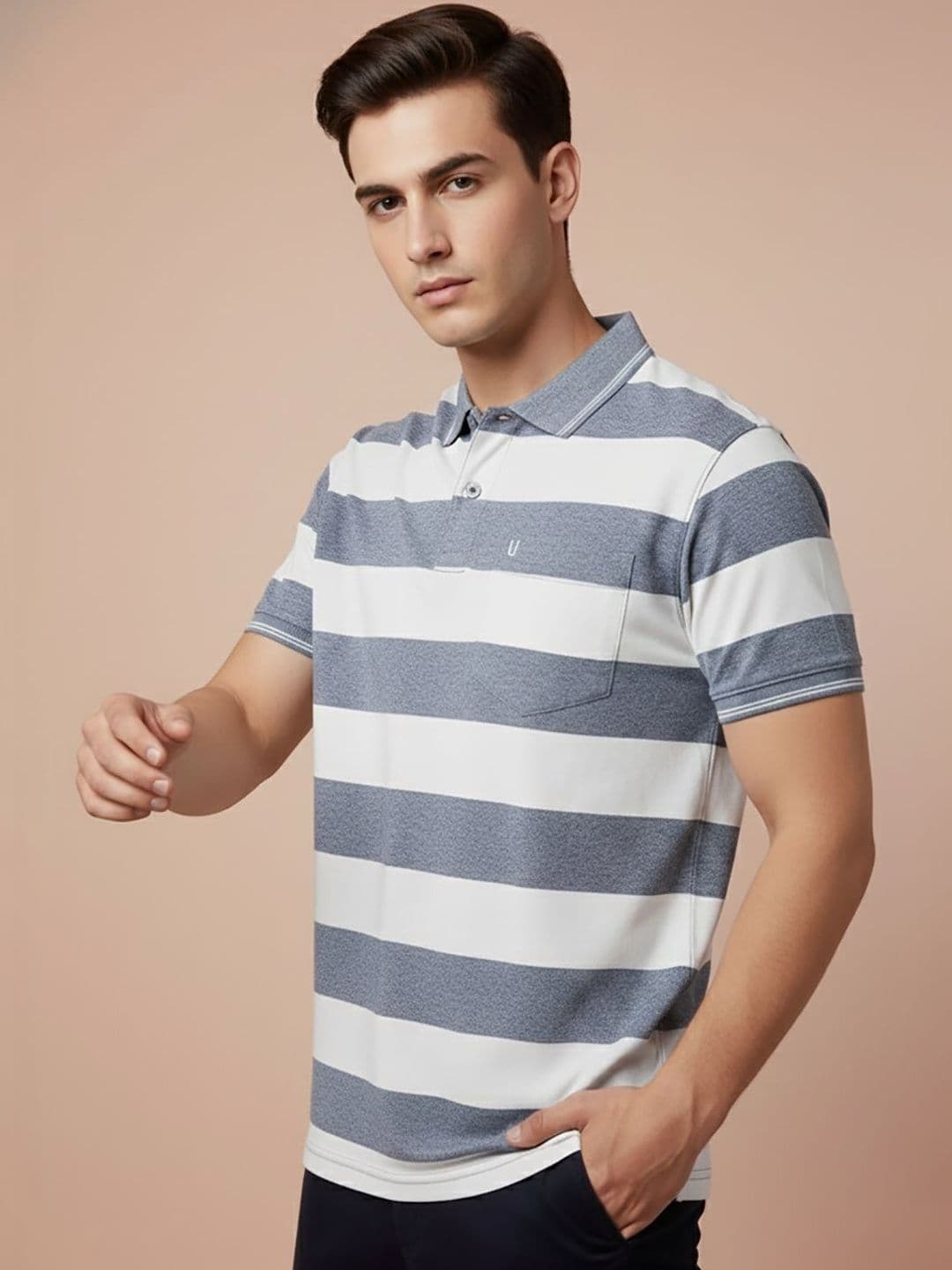 UNIBERRY JEANS Men Striped Polo Collar Pockets T-shirt - view 1