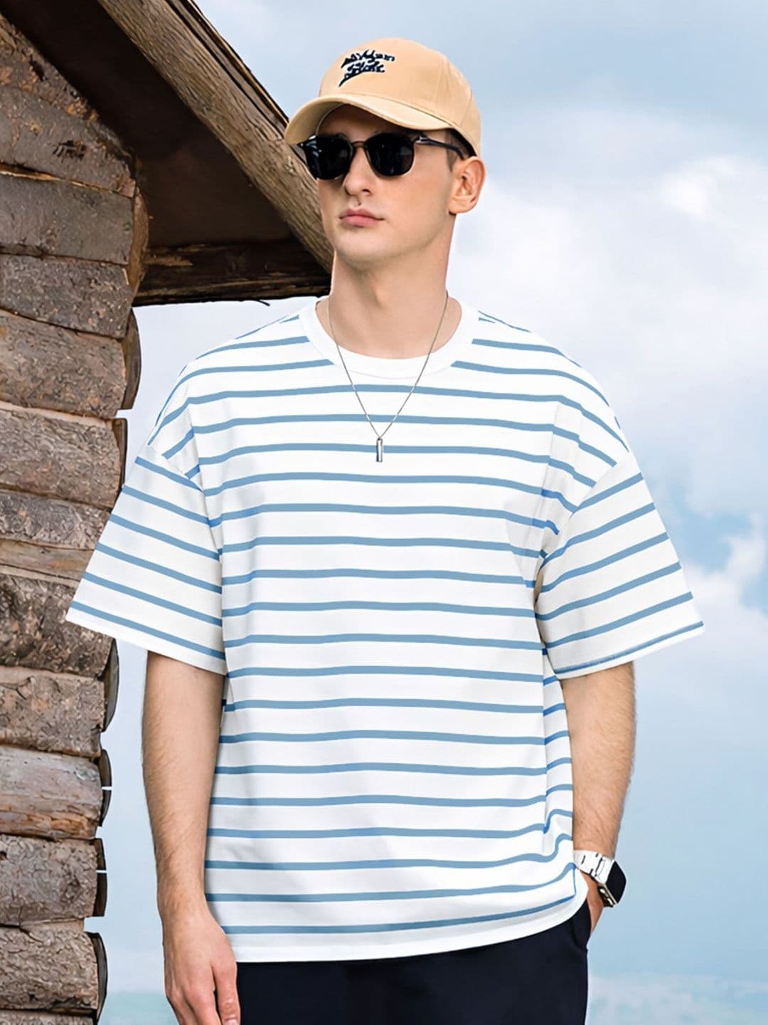 TOGS & TERRE Men Striped Drop-Shoulder Sleeves Organic Cotton Blend T-shirt - view 1