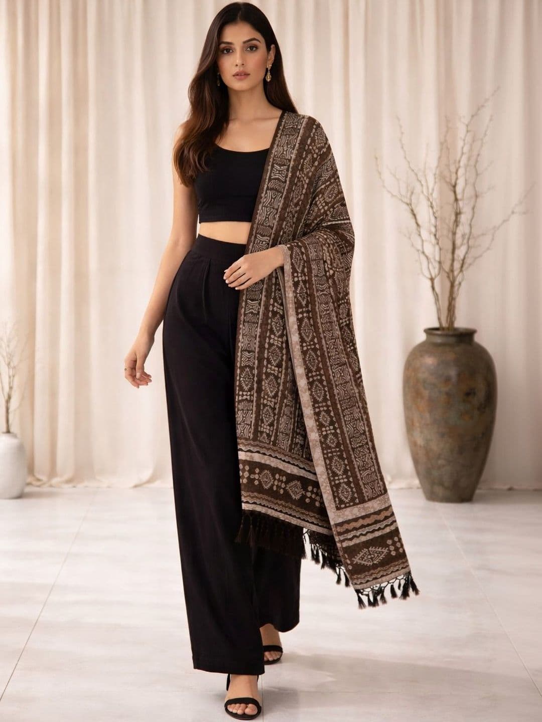 YUGAVEERAA Ethnic Motifs Printed Block Print Dupatta - view 1