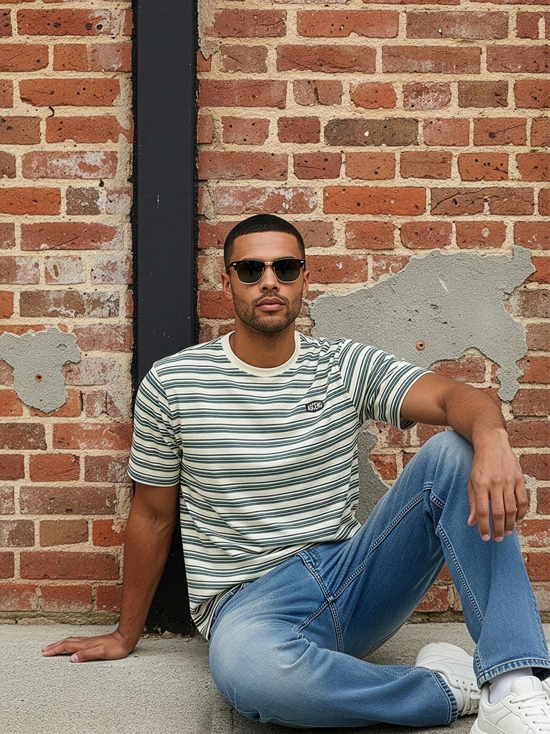 The Roadster Life Co. Horizontal Striped Applique Detail Relaxed Fit T-shirt - view 1