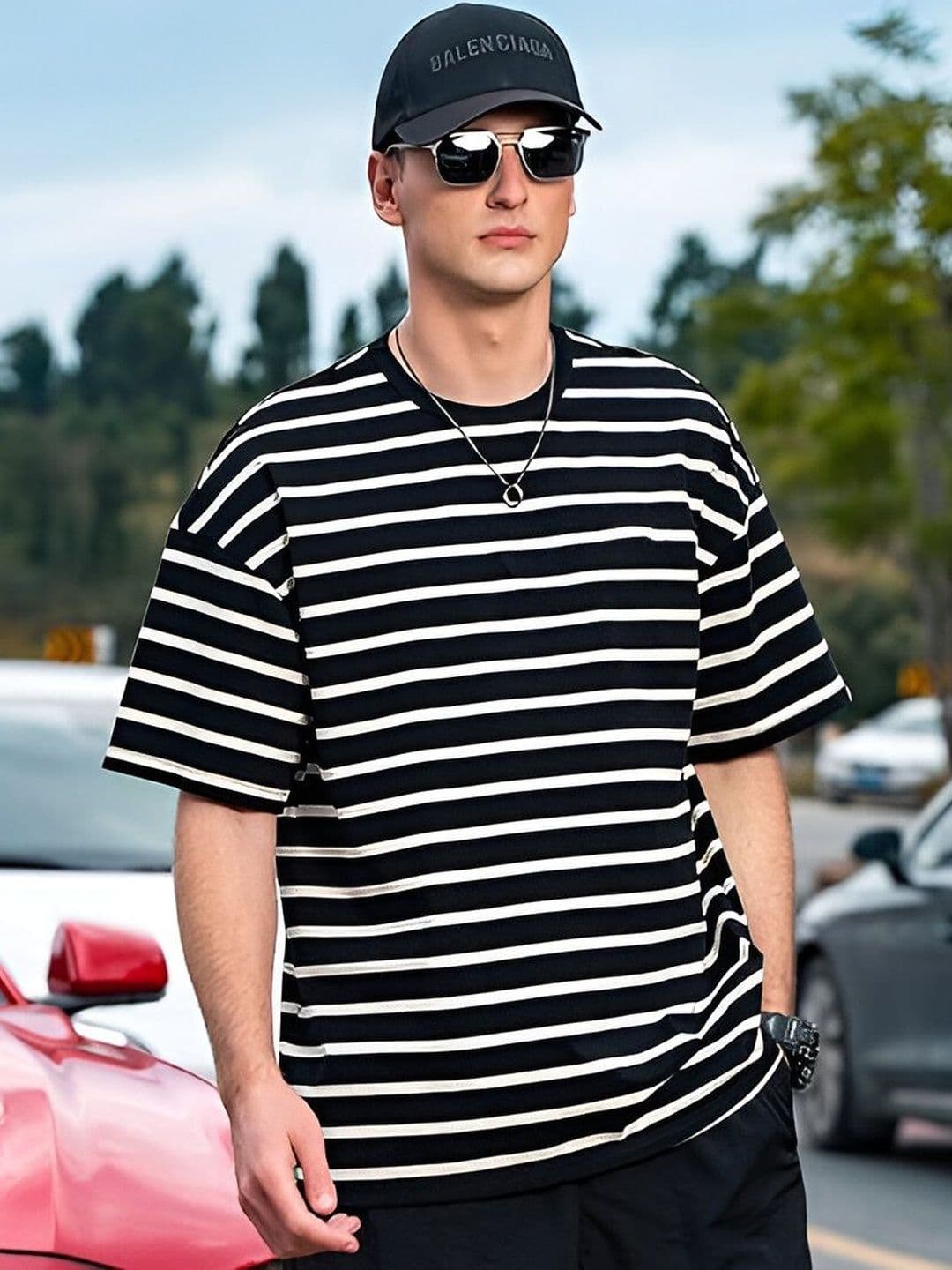 TOGS & TERRE Men Striped Drop-Shoulder Sleeves Organic Cotton Blend T-shirt - view 1