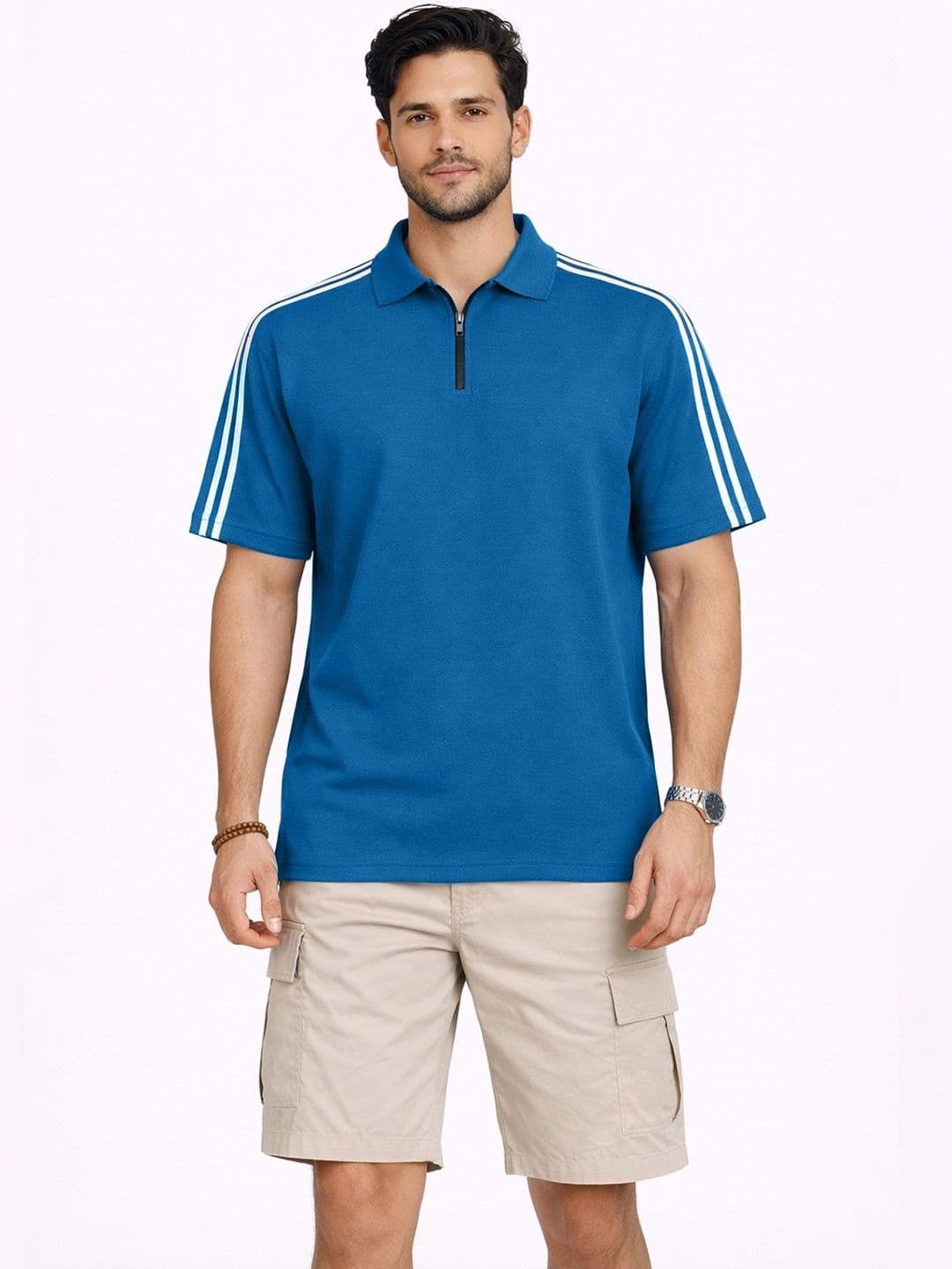 Organic Chics Men's Blue Polo Collar Regular Fit T-shirt - view 1