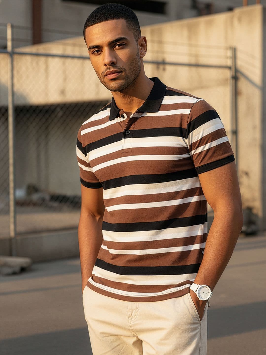 The Roadster Life Co. Striped Polo Collar Regular Fit T-shirt - view 1