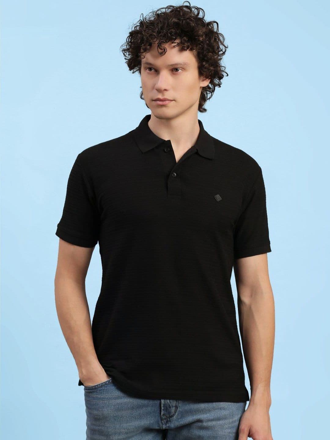 LUX NITRO Men Self Knitted Cotton Blend Soft Texture Classic Collar Polo T Shirt - view 1