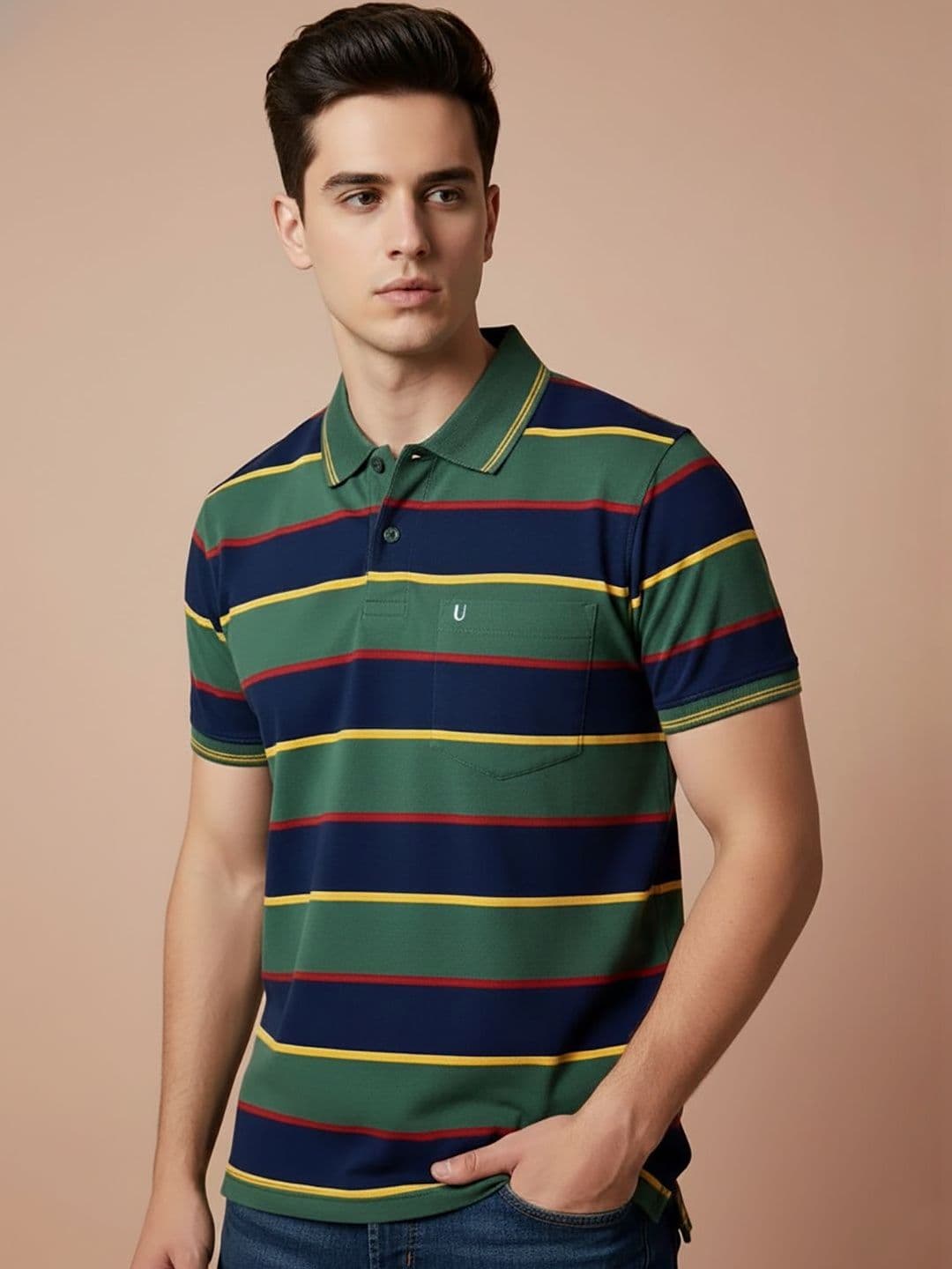 UNIBERRY JEANS Men Striped Polo Collar Pockets T-shirt - view 1