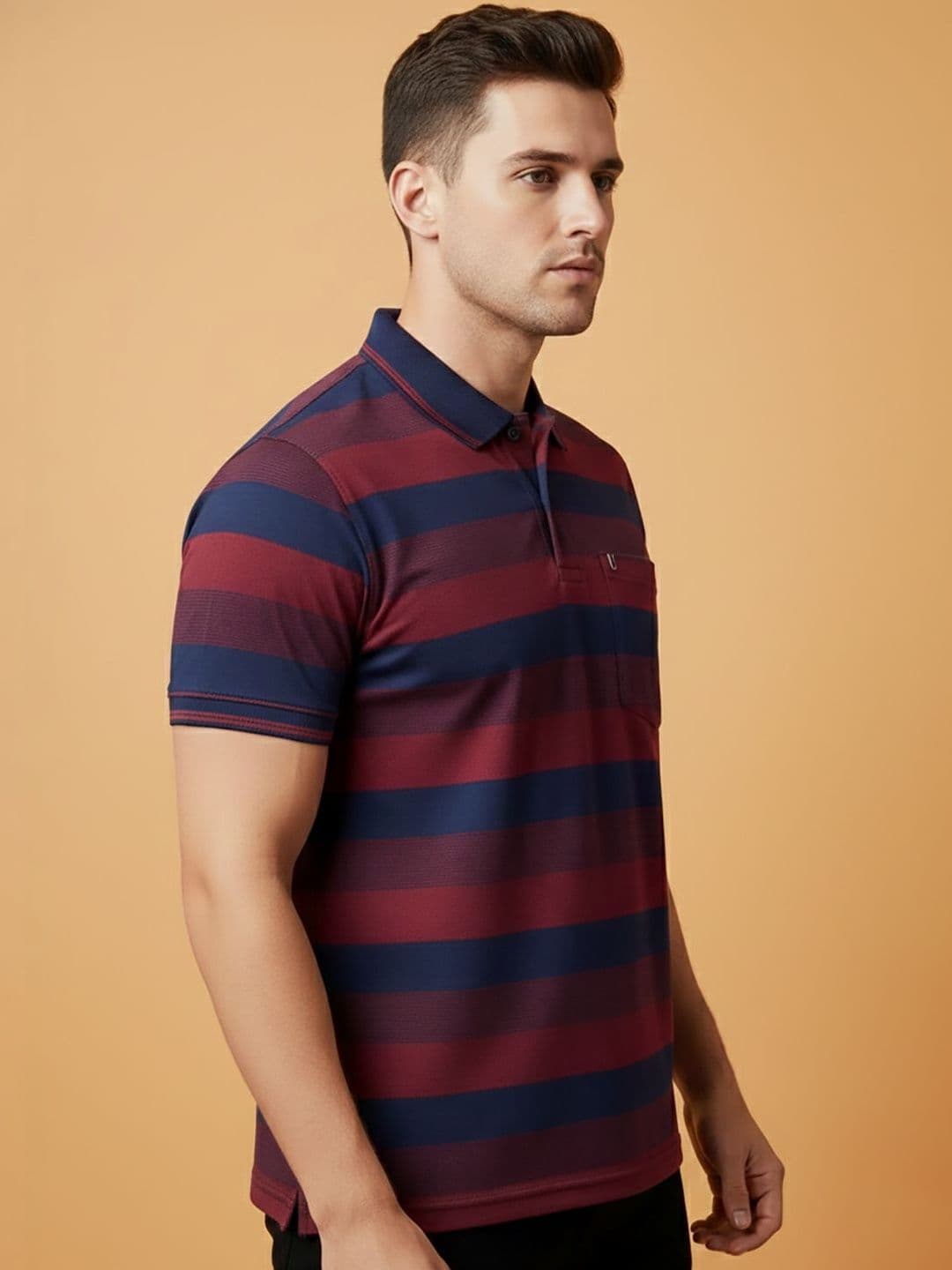 UNIBERRY JEANS Men Striped Polo Collar Pockets T-shirt - view 1