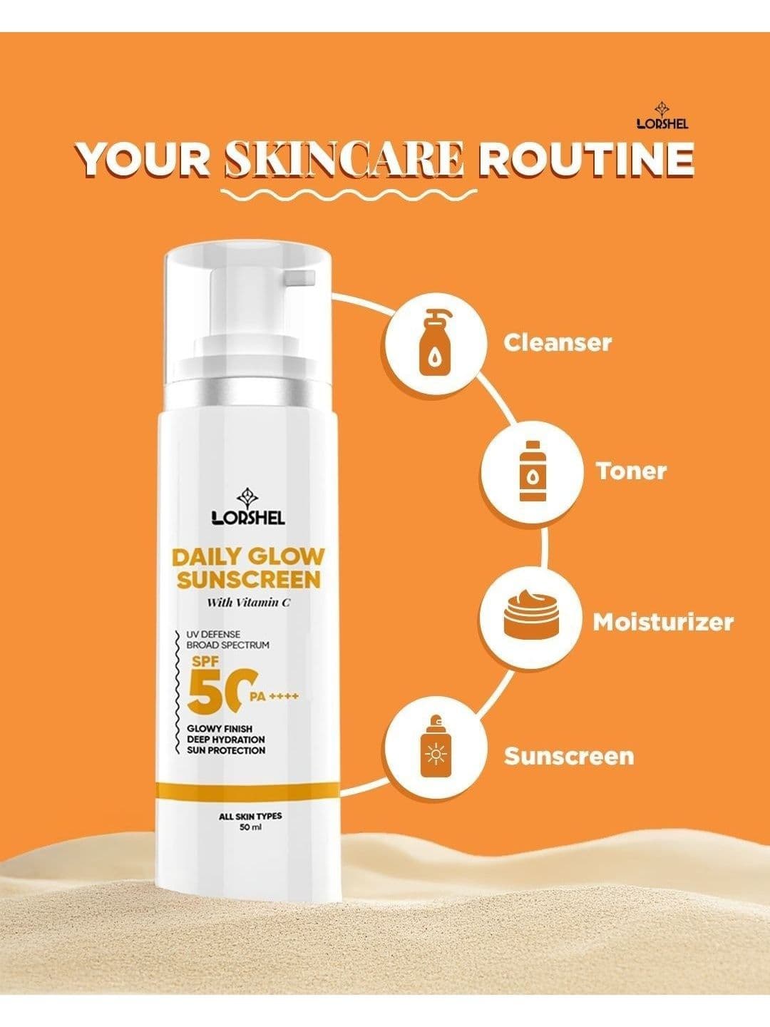 lorshel UV Defence Broad Spectrum SPF 50 & PA++++ Daily Glow Sunscreen With Vitamin C-50ml - view 1