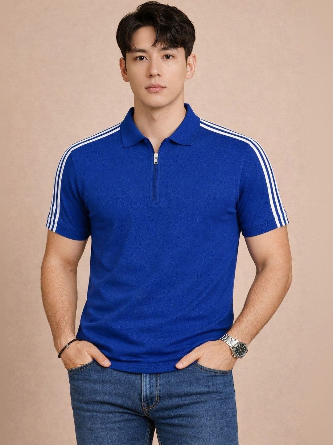 Organic Chics Men Striped Polo Collar Dri-FIT Slim Fit T-shirt - view 1