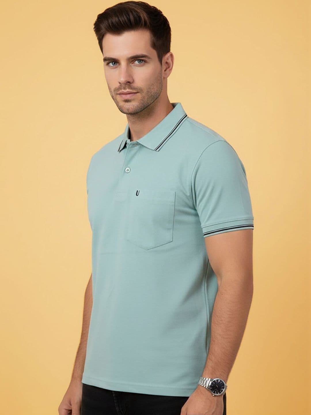 UNIBERRY JEANS Men Brand Logo Polo Collar Pockets T-shirt - view 1
